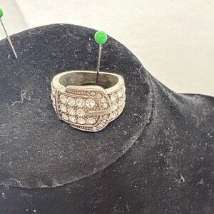 Premier Designs Retired Buckle up Ring Antiqued Silver and Crystal Buckle Ring